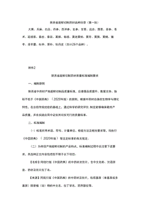 陕西省趁鲜切制药材品种目录、陕西省趁鲜切制药材质量标准编制要求.docx