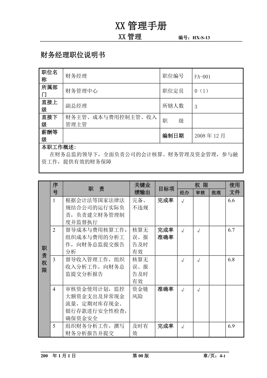 某航空物流公司财务经理职位说明书及关键绩效标准.docx_第1页