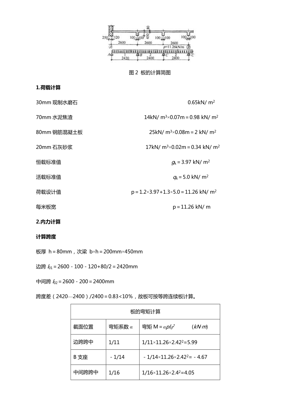 钢筋混凝土单向板肋梁楼盖课程设计计算书.doc_第2页