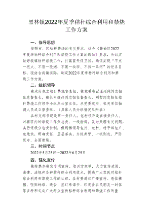 黑林镇2022年夏季秸秆综合利用和禁烧工作方案.docx