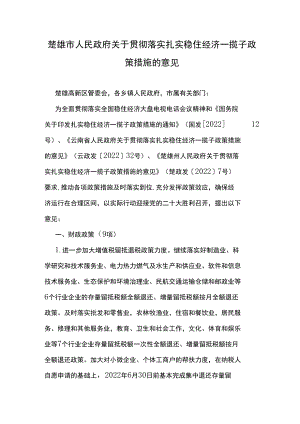 楚雄市人民政府关于贯彻落实扎实稳住经济一揽子政策措施的意见.docx