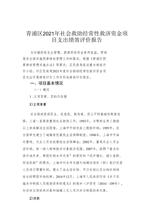 青浦区2021年社会救助经常性救济资金项目支出绩效评价报告.docx