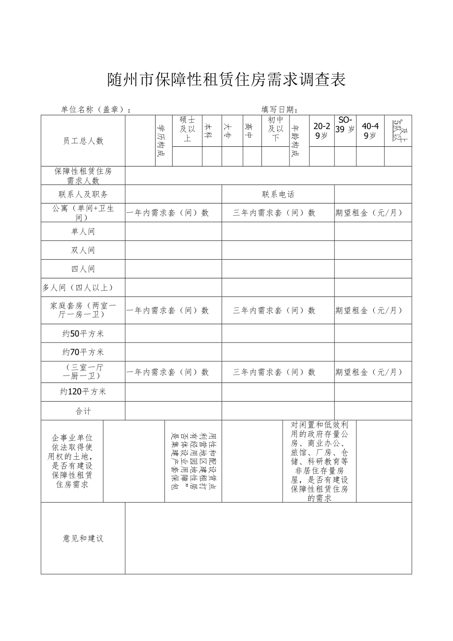 随州市保障性租赁住房需求调查表.docx_第1页