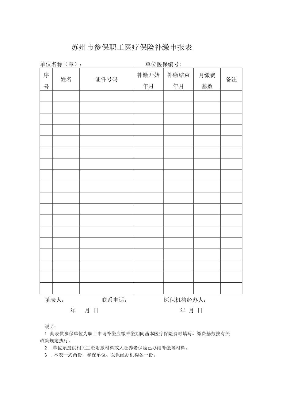 苏州市参保职工医疗保险补缴申报表（2022年11月发布）.docx_第1页