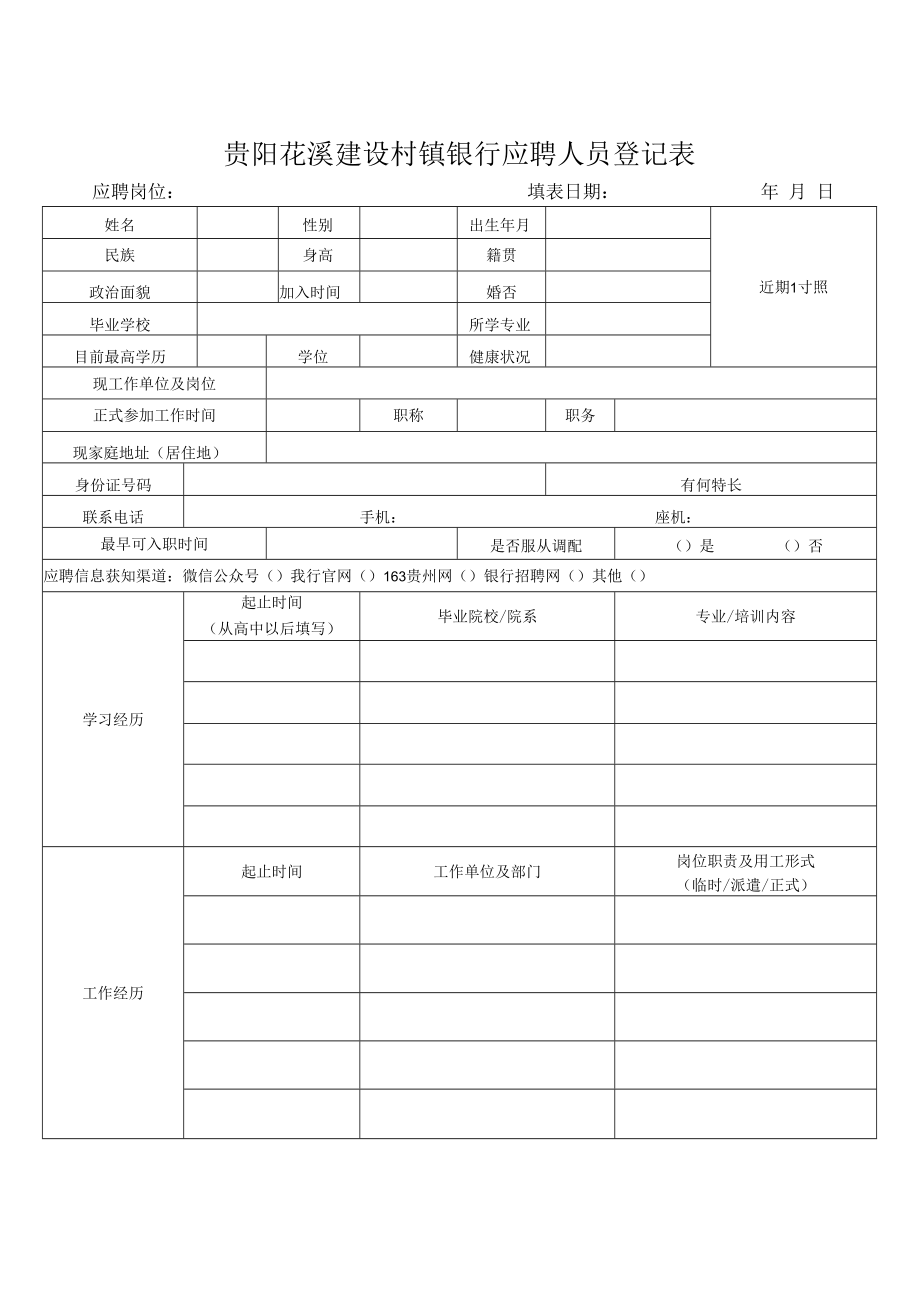 贵阳花溪建设村镇银行应聘人员登记表.docx_第1页