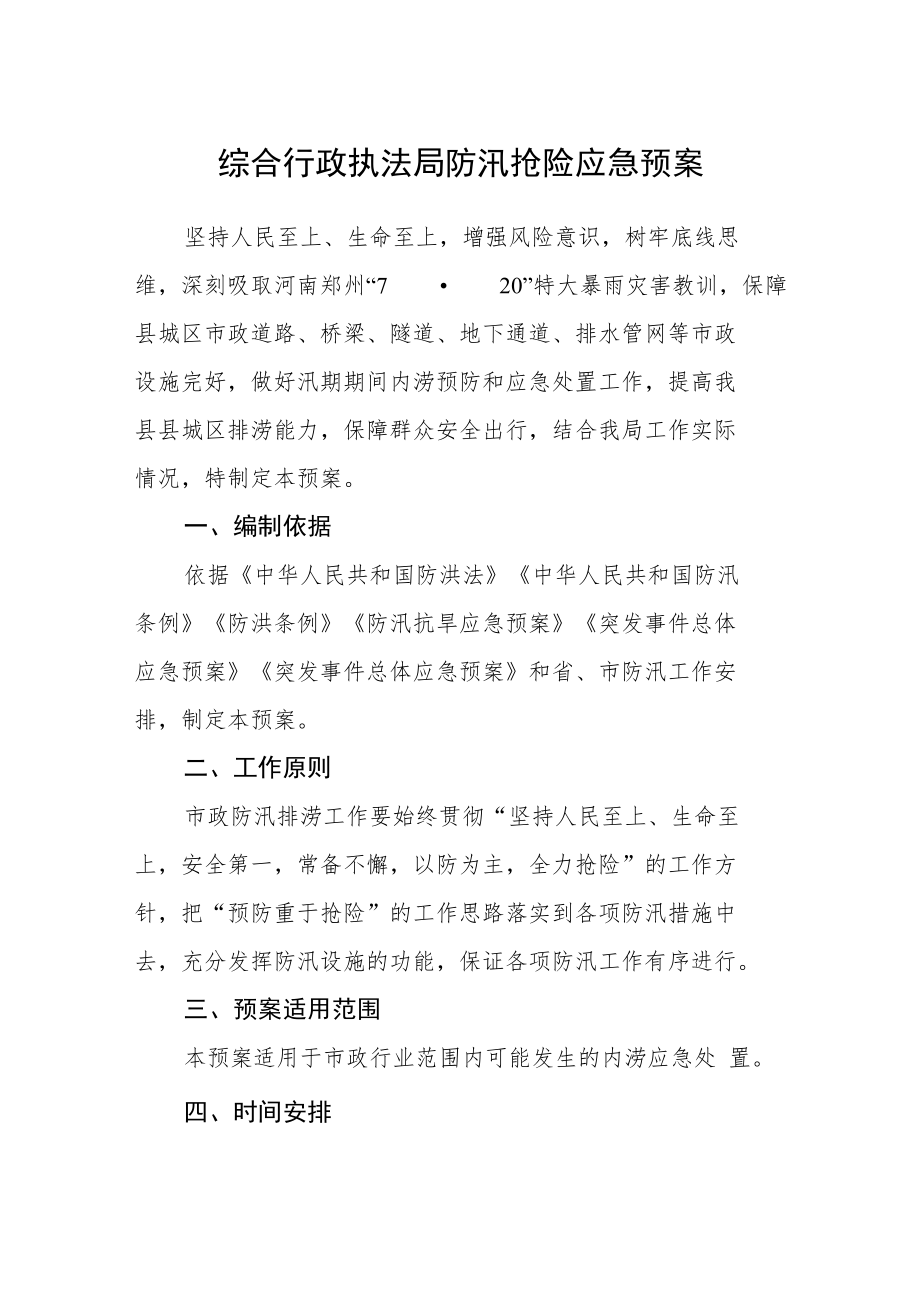 综合行政执法局防汛抢险应急预案.docx_第1页