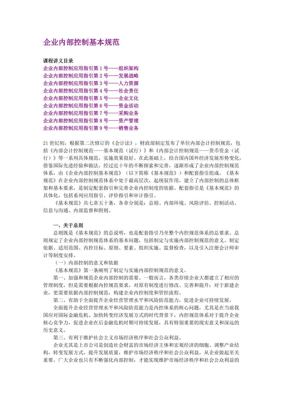 XXXX年会计继续教育《新企业内部控制基本规范》讲义.docx_第1页