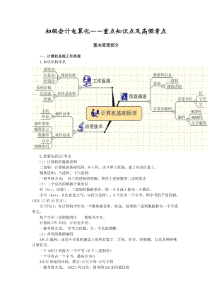 初级会计电算化-重点知识点及高频考点.docx