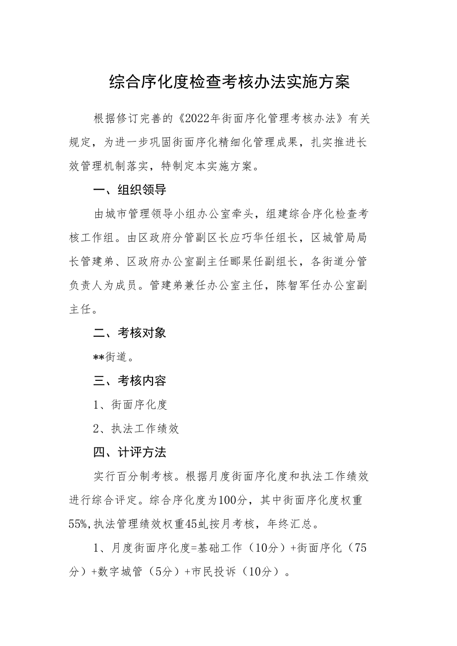 综合序化度检查考核办法实施方案.docx_第1页