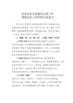 某某市在全省根治欠薪工作调度会议上的经验交流发言.docx