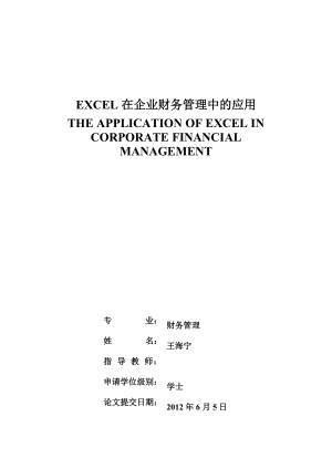 08082124王海宁excel在财务管理中的应用XXXX0529.docx