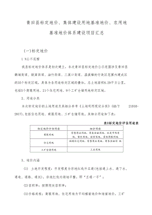 青田县标定地价、集体建设用地基准地价、农用地基准地价体系建设项目汇总.docx