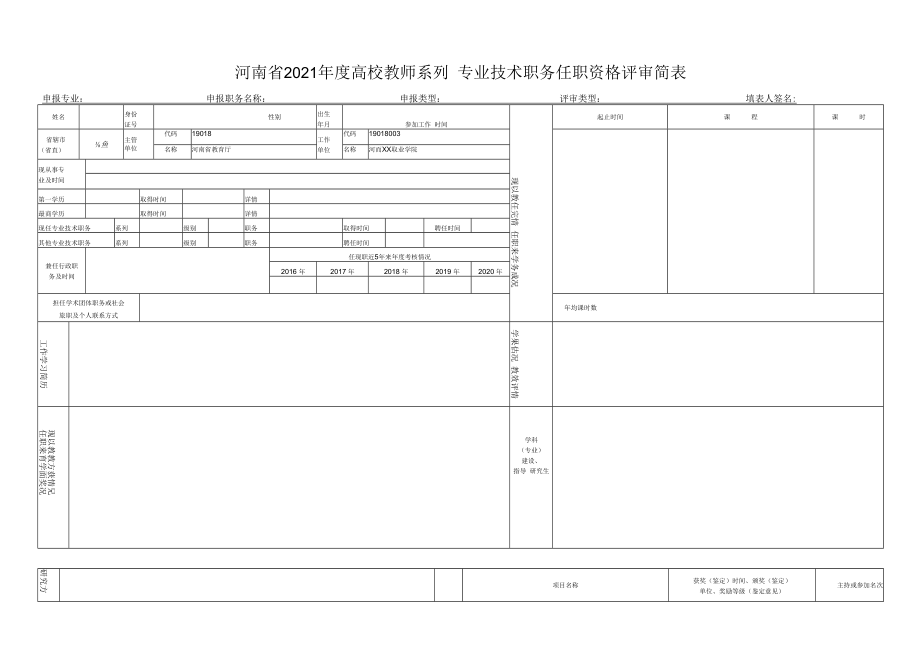 河南省2021年度XX系列XX专业技术职务任职资格评审简表.docx_第1页