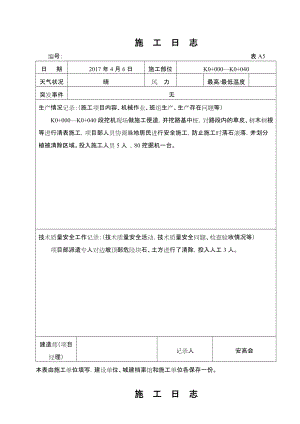 公路工程施工日志范本.doc