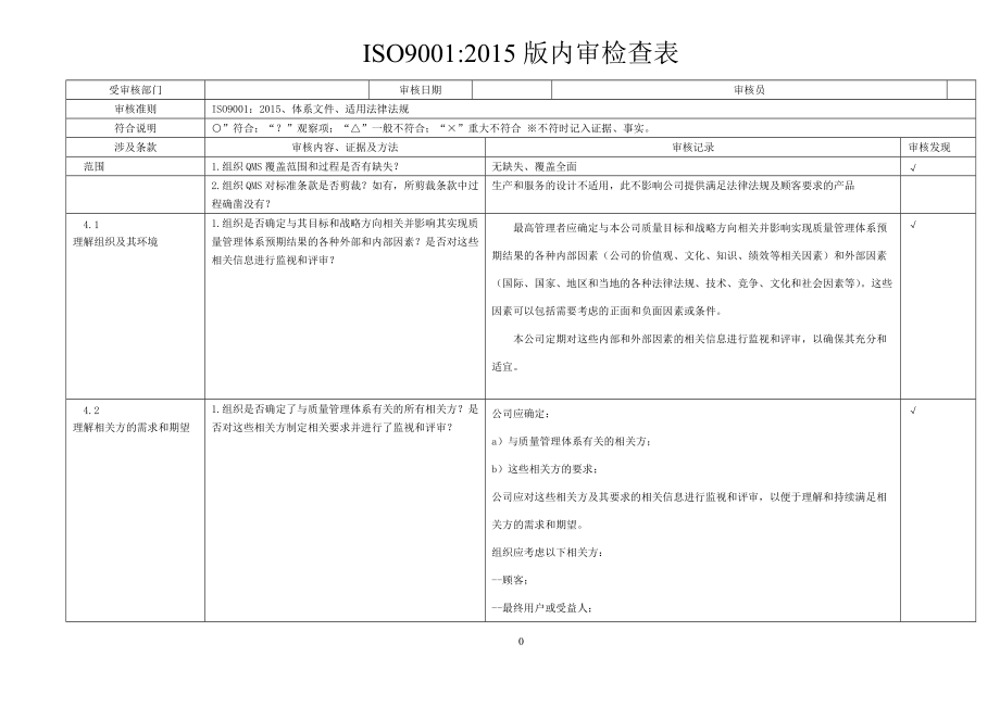 ISO9001-2015版内审检查表(DOC30页).doc_第1页