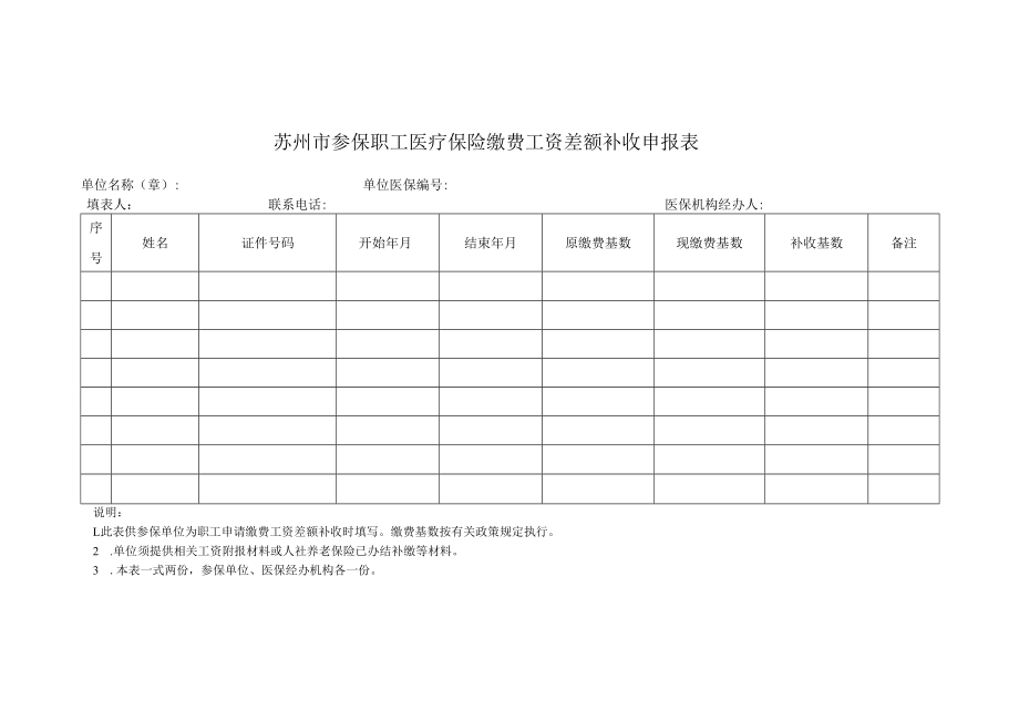 苏州市参保职工医疗保险缴费工资差额补收申报表（2022年11月发布）.docx_第1页