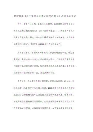 贯彻落实《关于落实从业禁止制度的意见》心得体会发言.docx