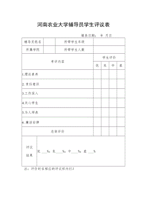 河南农业大学辅导员学生评议表.docx