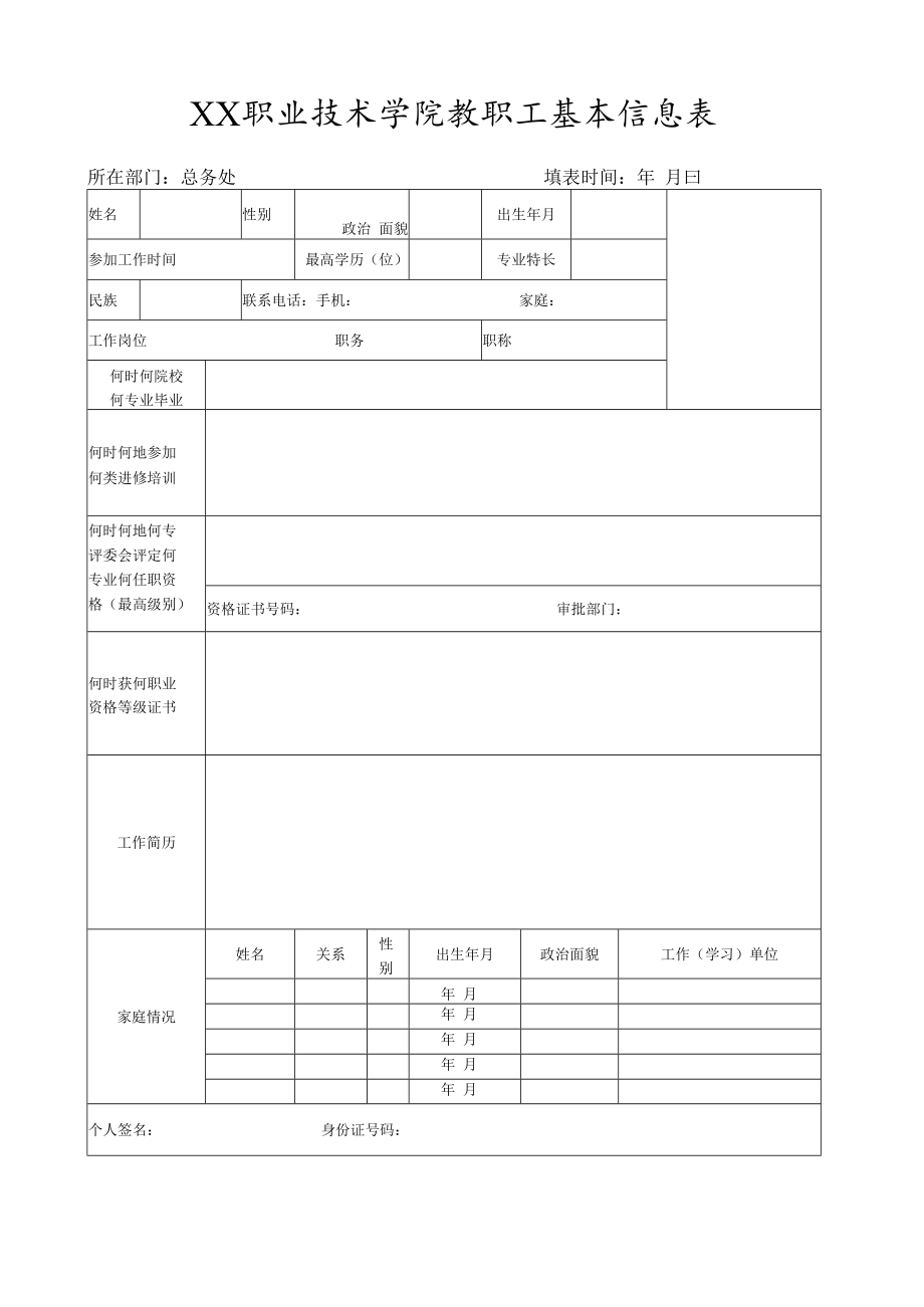 职业技术学院教职工基本信息表.docx_第1页