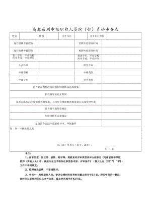 高教系列申报职称人员院（部）资格审查表（河南省2021年）.docx