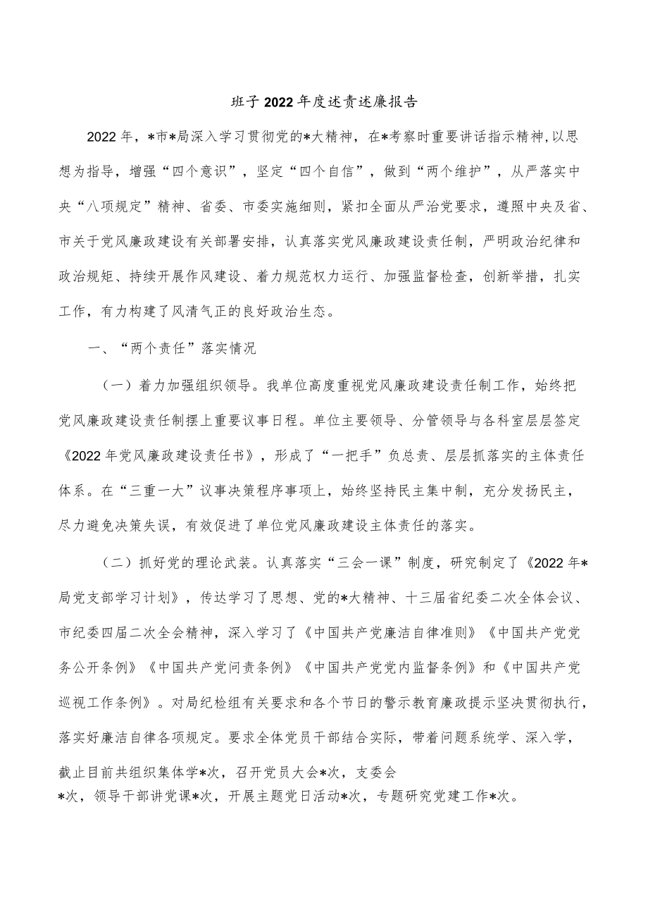 班子2022年度述责述廉报告.docx_第1页