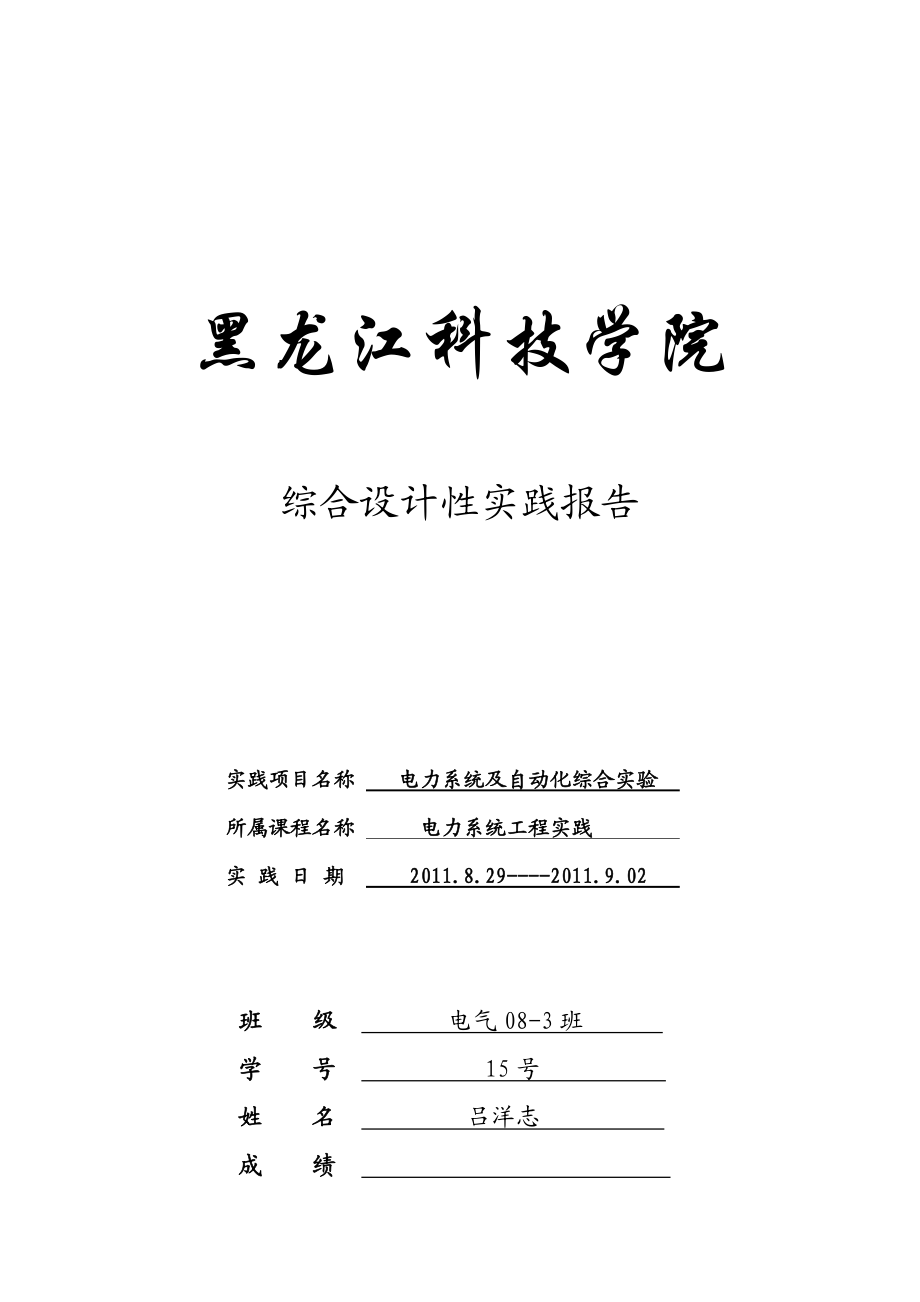 电力系统及自动化综合实验报告.docx_第1页