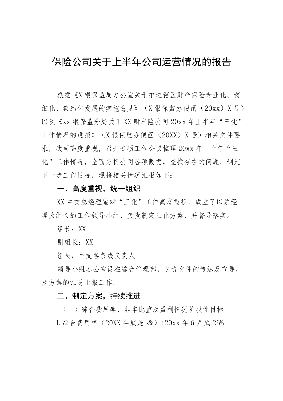 保险公司关于上半年公司运营情况的报告.docx_第1页