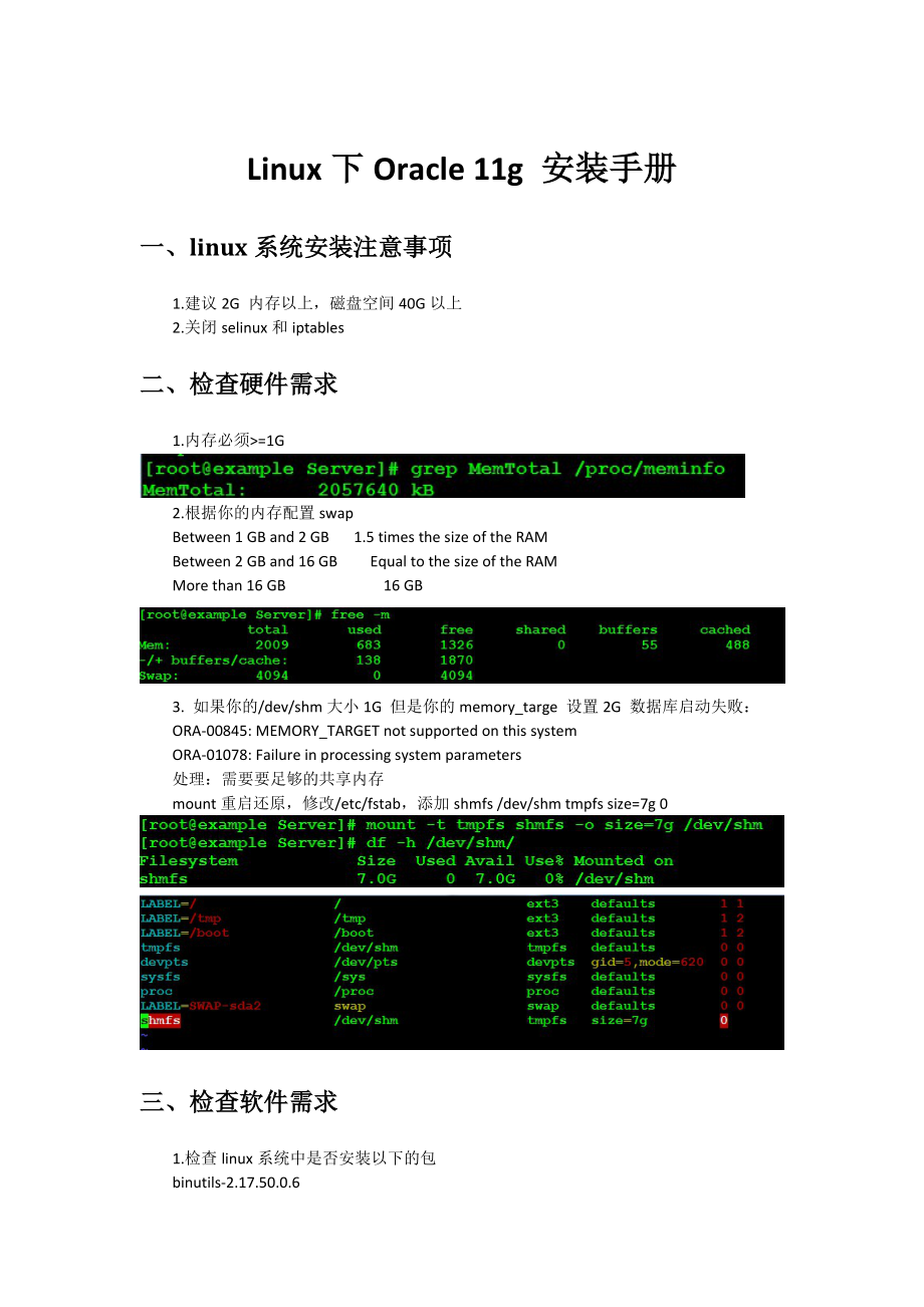 Linux下Oracle11g安装手册指导.docx_第1页