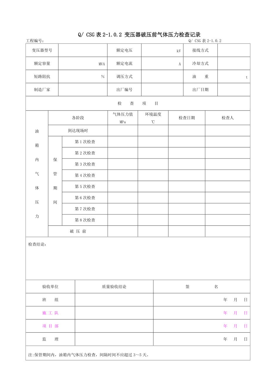 附录A：×主变压器系统设备安装工程施工记录及质量验评表.docx_第3页