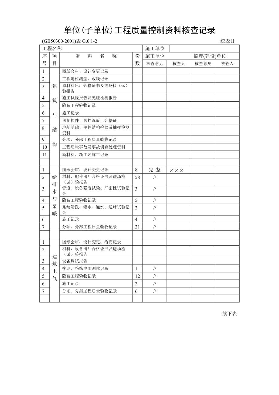 建筑安装工程施工质量检查验收记录交工资料表格(DOC89页).doc_第3页