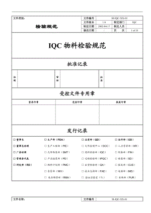 深圳XXXX科技有限公司IQC物料检验规范.docx