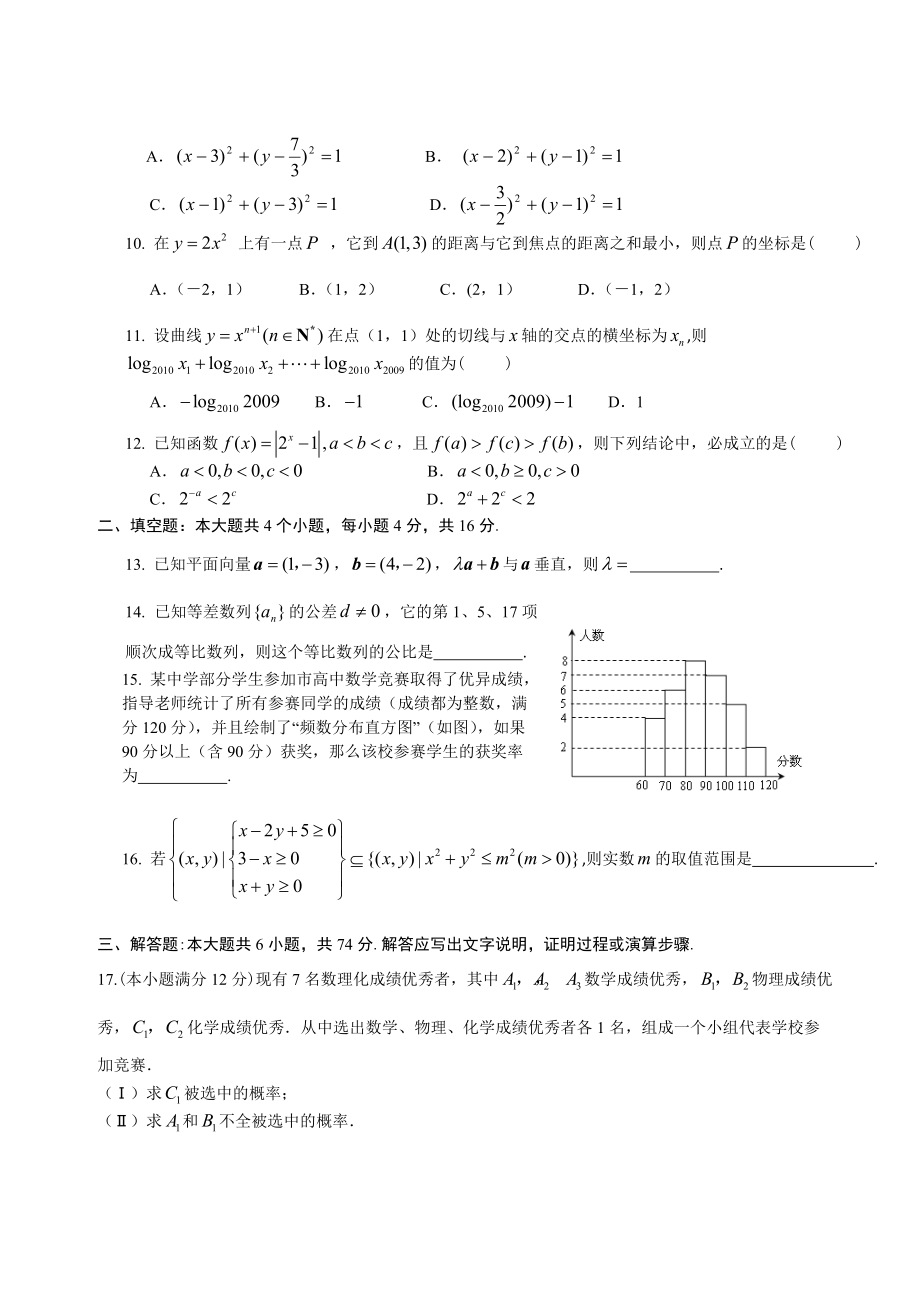 曲阜师大附中XXXX—XXXX学年度第一学期9月份教学质量检测数学(文).docx_第2页