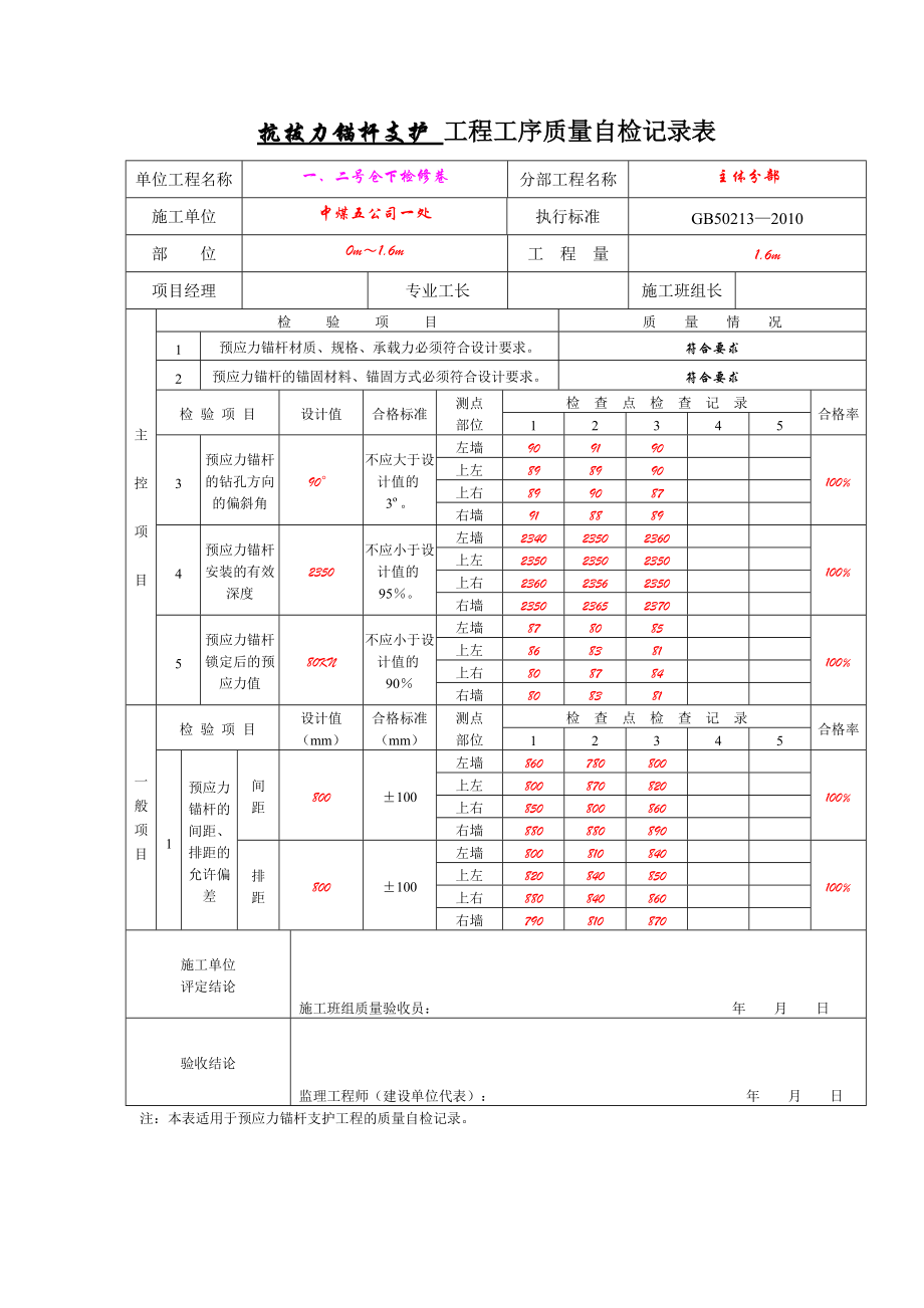 预应力锚杆支护工程工序质量验收记录表.docx_第1页