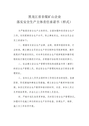 黑龙江省非煤矿山企业落实安全生产主体责任承诺书样式.docx