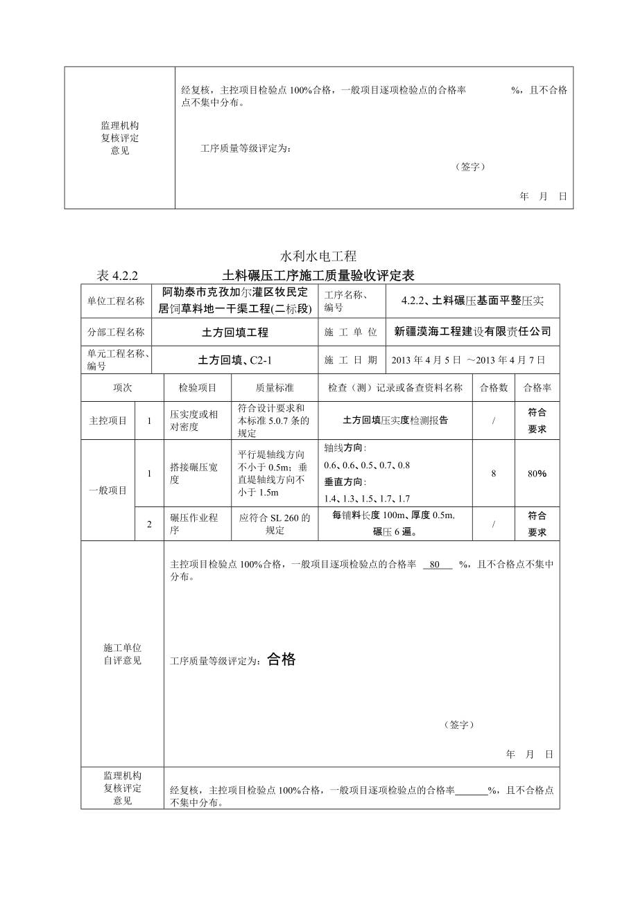 最新版水利水电工程工程质量评定表(渠道土方回填)填表.docx_第3页