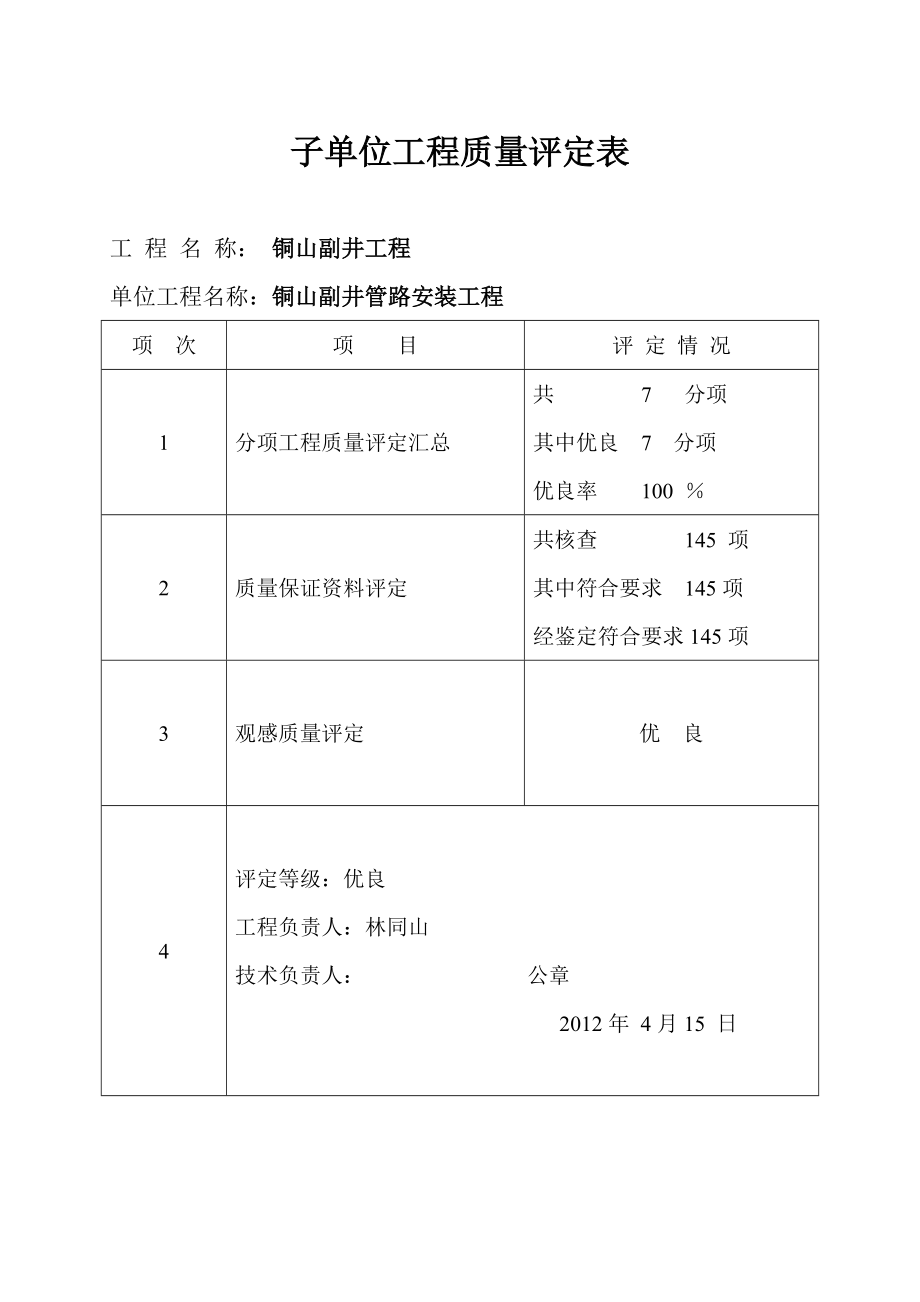 管路安装工程质量评定表.docx_第1页