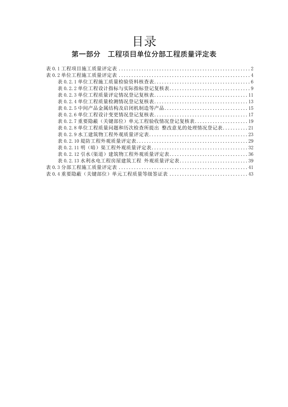 XXXX新版水利水电工程施工质量评定表工程项目单位分部.docx_第1页