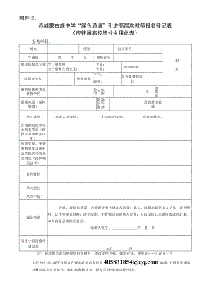 赤峰二中招聘2015年高校毕业生报名登记表.docx