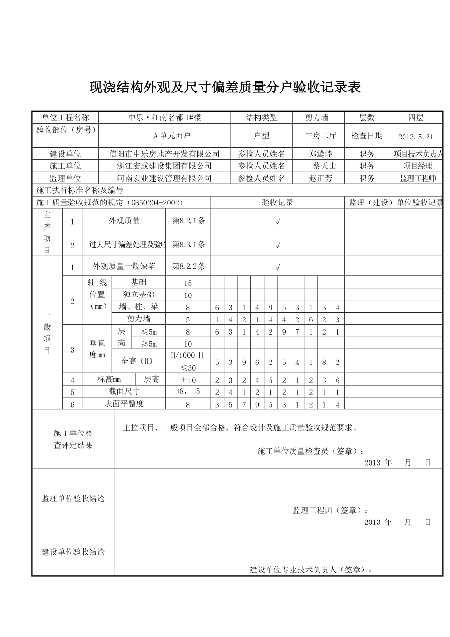 1楼现浇结构外观及尺寸偏差质量分户验收记录表.docx_第2页