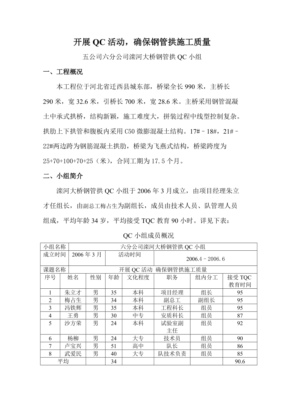 开展QC活动 确保钢管拱施工质量.docx_第1页