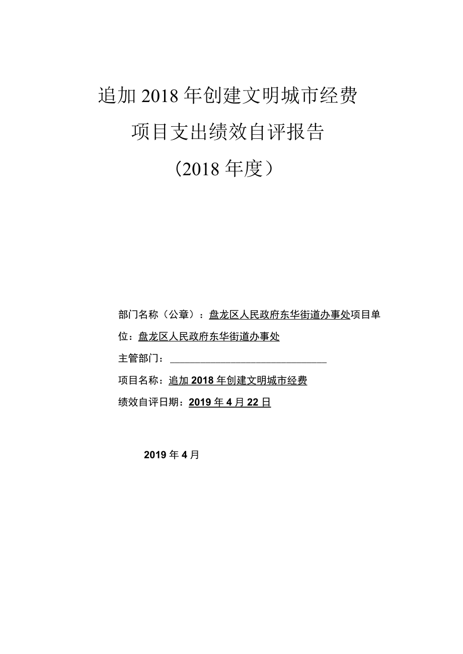 追加2018年创建文明城市经费项目支出绩效自评报告2018年度.docx_第1页