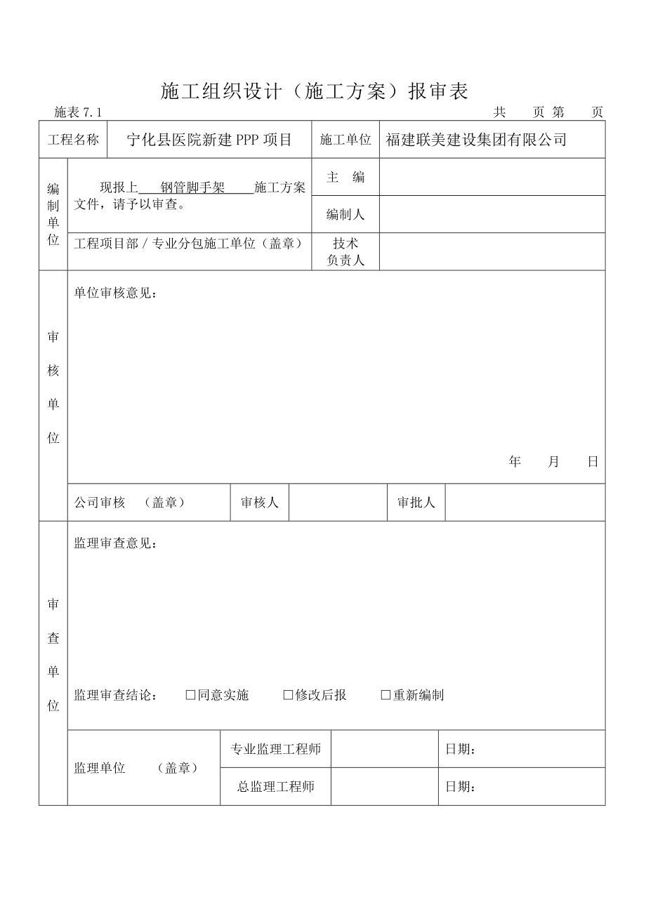 宁化县医院新建PPP项目扣件式钢管脚手架方案.docx_第1页