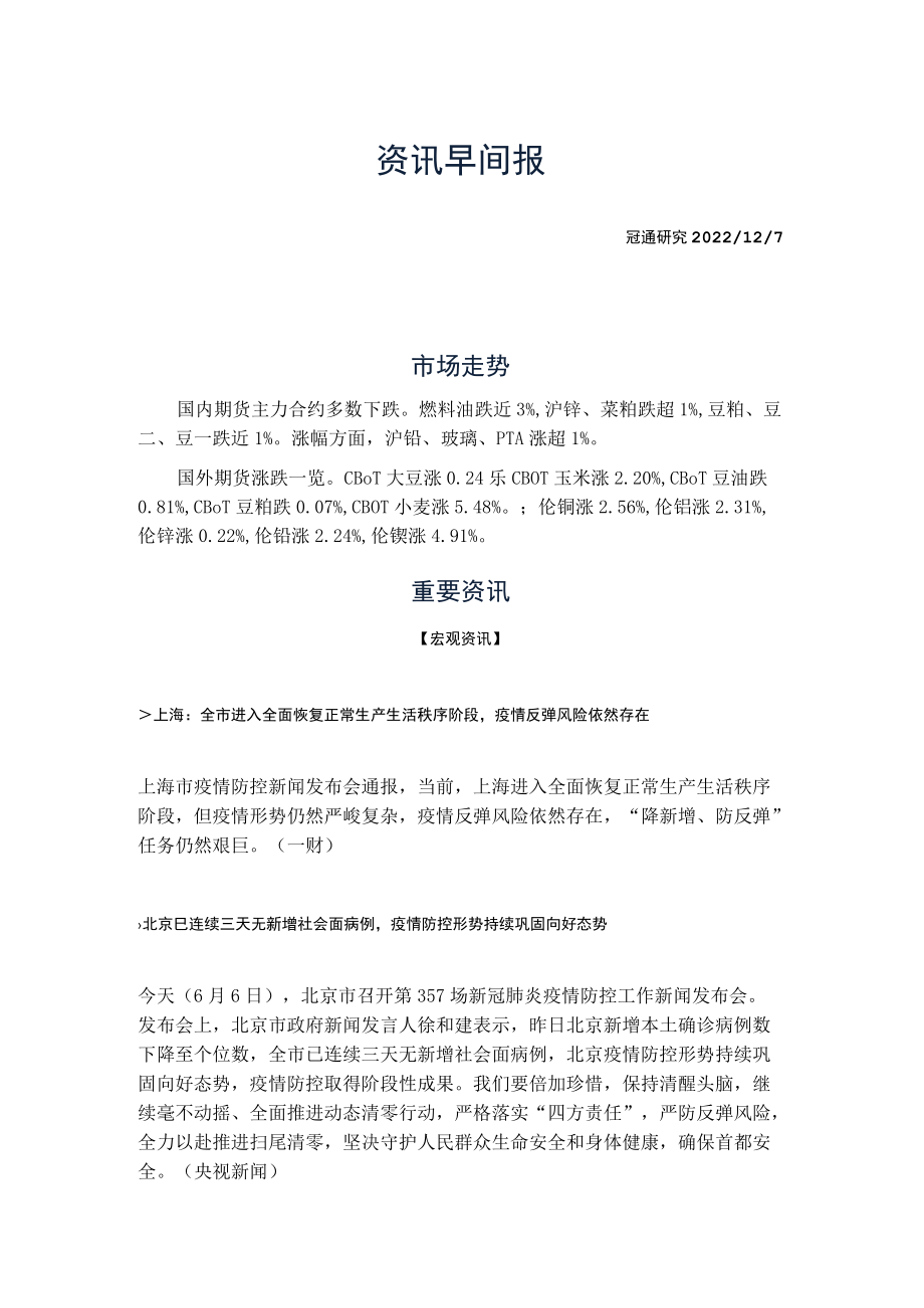 资讯早间报冠通研究202267市场走势.docx_第1页