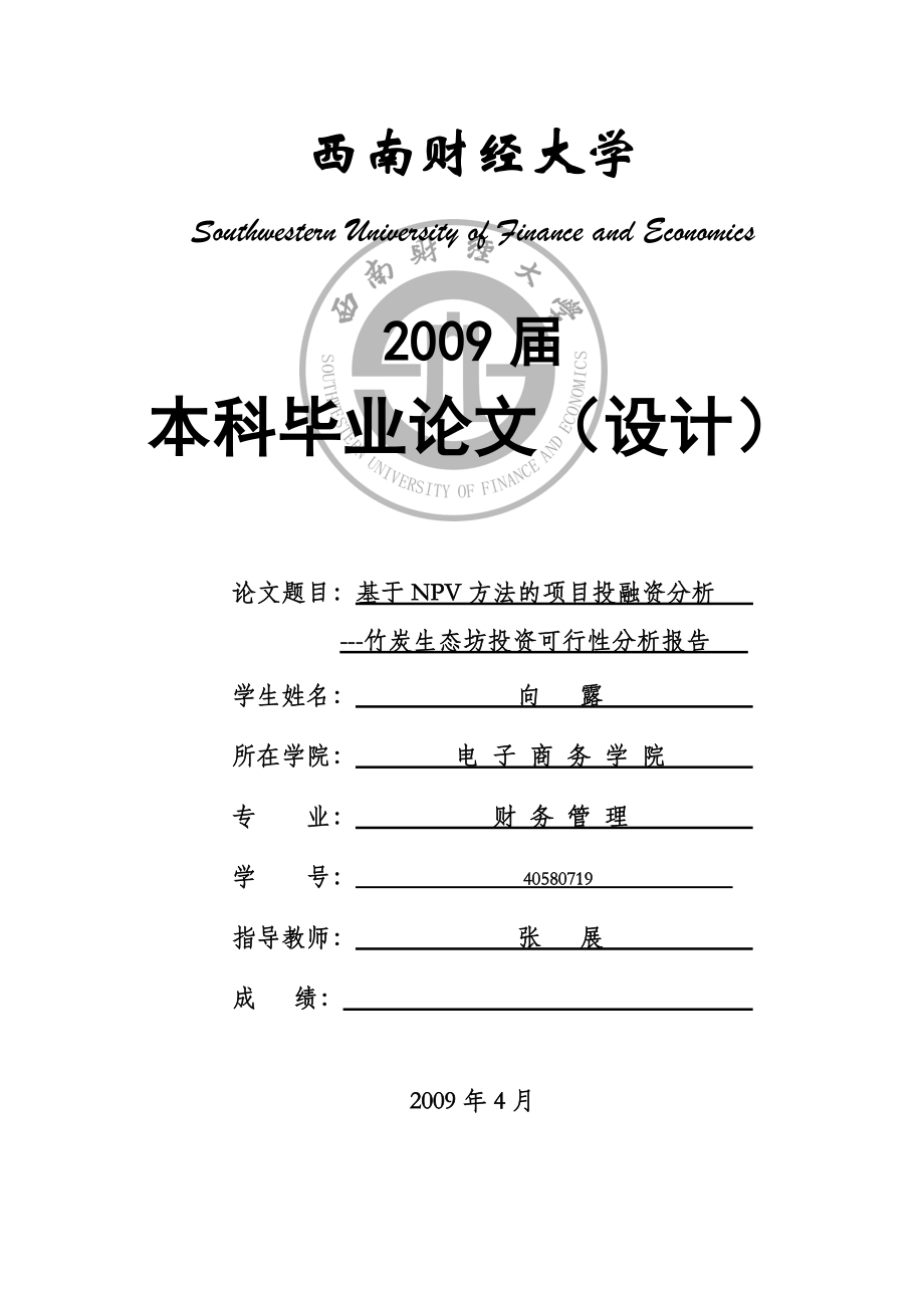 基于NPV方法的项目投融资分析.docx_第1页