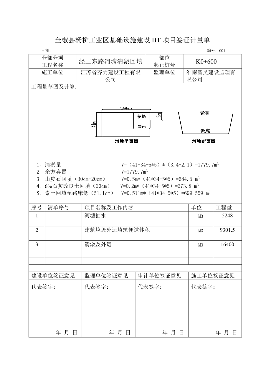 签证计量单全椒县杨桥工业区基础设施建设BT项目.docx_第1页