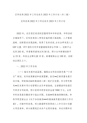 区科技局2022年工作总结及2023年工作计划(共二篇).docx