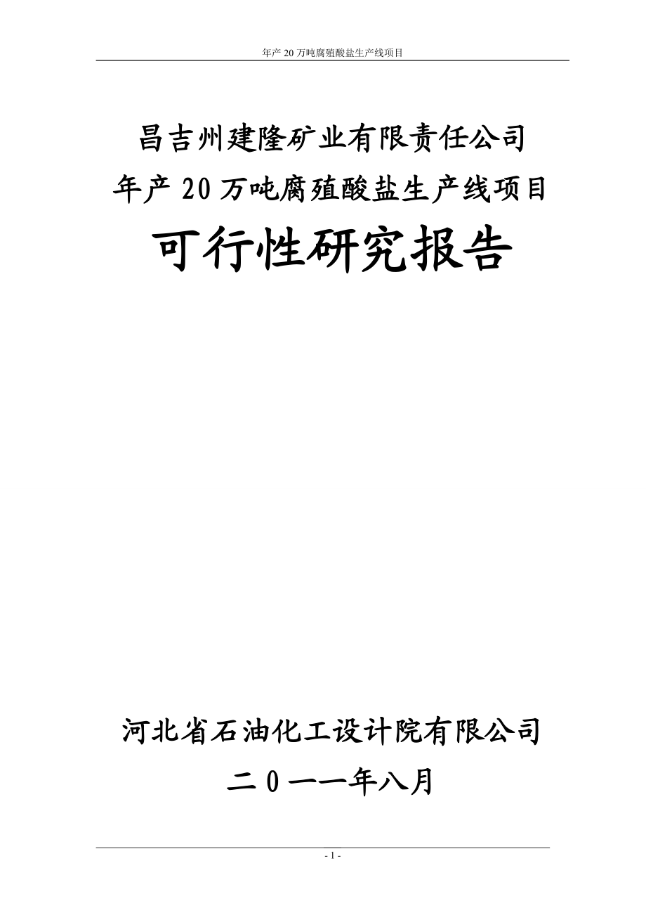 年产20万吨腐植酸盐建设项目可行性研究报告(P94).docx_第1页