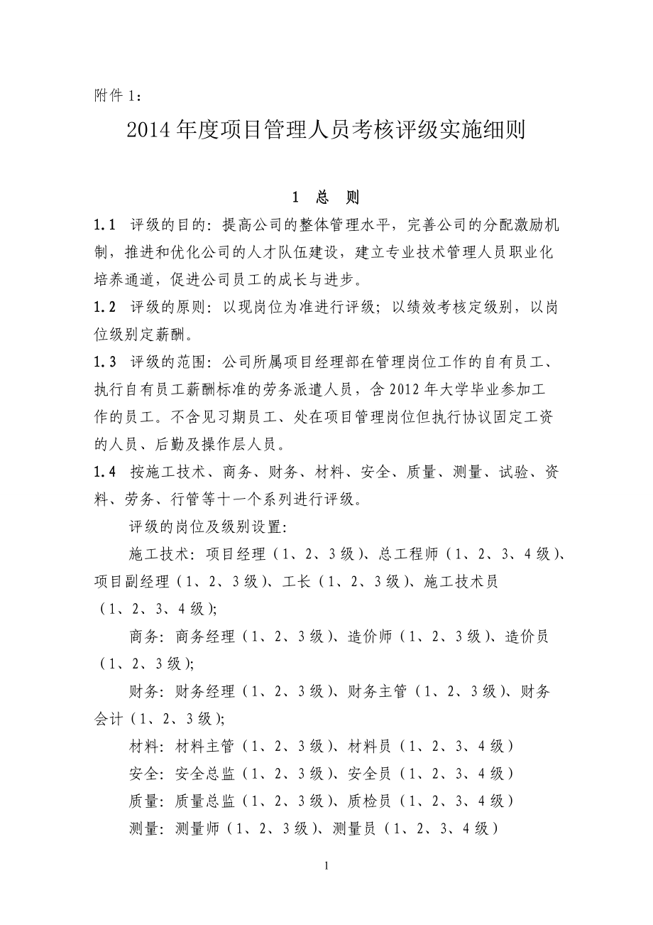 某公司项目管理人员考核评级实施细则.docx_第1页