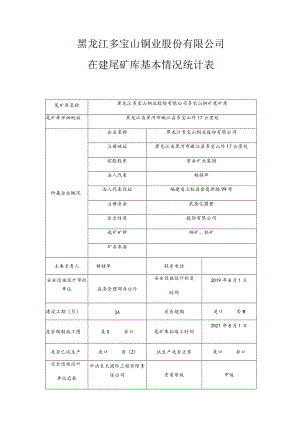 黑龙江多宝山铜业股份有限公司在建尾矿库基本情况统计表.docx