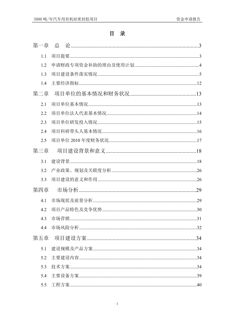 汽车用有机硅密封胶项目资金申请报告.docx_第1页